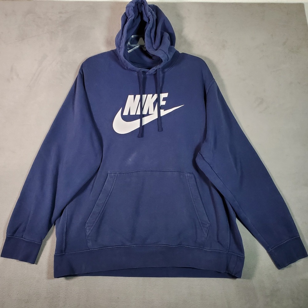 Nike Hoodie Mens XL Blue Big Center Swoosh Club Fleece Pullover Athletic Casual